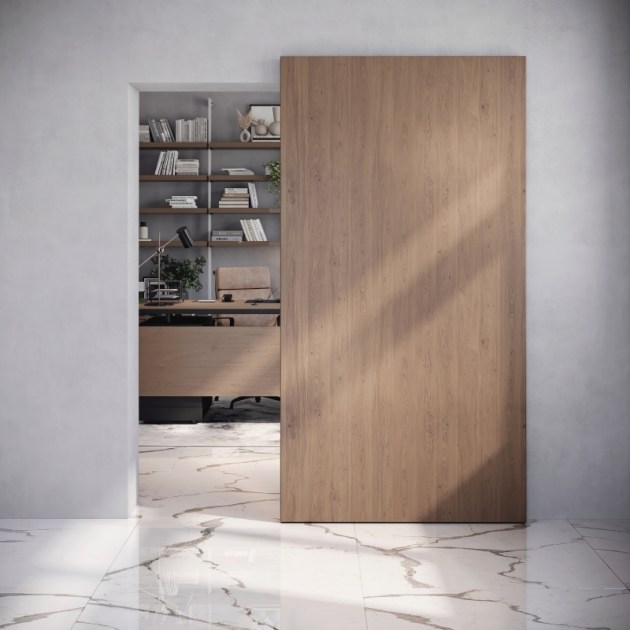 Emuca Sistema Wall per ante scorrevoli sospese in legno con chiusura soft, Acciaio e Alluminio e Tecnoplastica