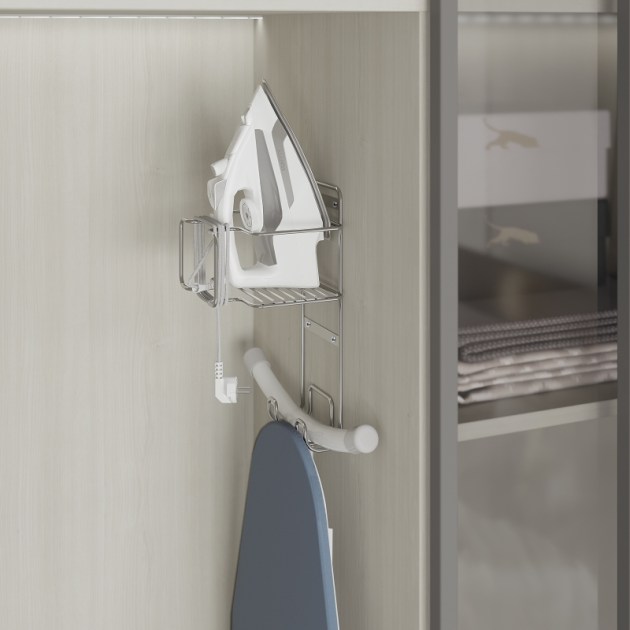 Emuca Supporto per ferro e asse da stiro per lavanderia, Acciaio, Cromato lucido