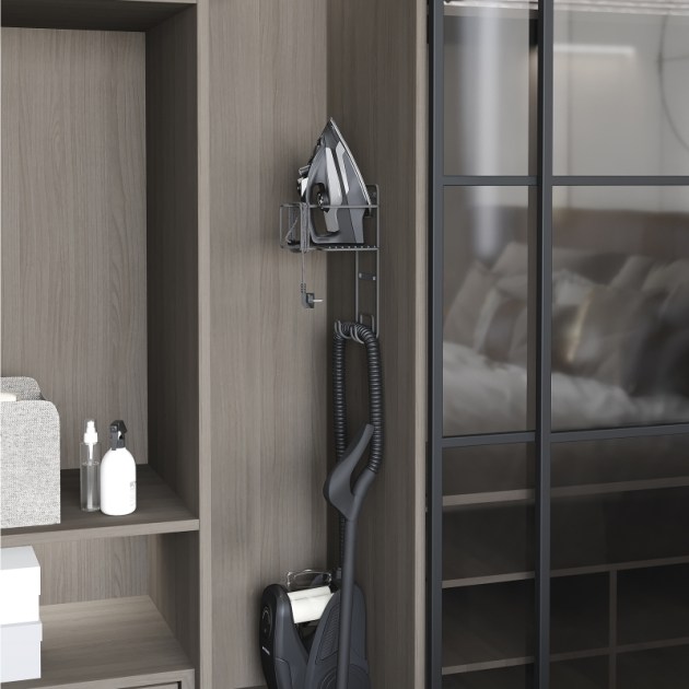 Emuca Supporto per ferro e asse da stiro per lavanderia, Acciaio, Grigio antracite