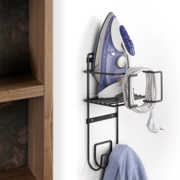 Emuca Supporto per ferro e asse da stiro per lavanderia, Acciaio, Grigio antracite