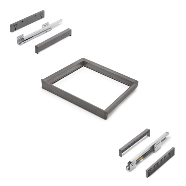 Emuca Telaio con guide a estrazione totale e chiusura morbida per accessori per armadi Quartz, 562-588mm, Alluminio e plastica, Titanio