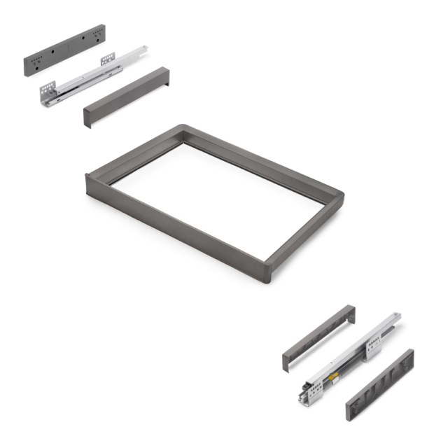 Emuca Telaio con guide a estrazione totale e chiusura morbida per accessori per armadi Quartz, 662-688mm, Alluminio e plastica, Titanio