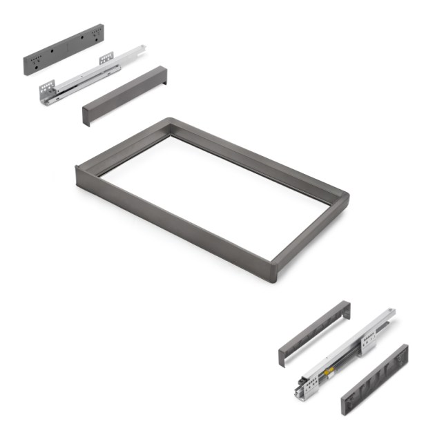 Emuca Telaio con guide a estrazione totale e chiusura morbida per accessori per armadi Quartz, 712-738mm, Alluminio e plastica, Titanio