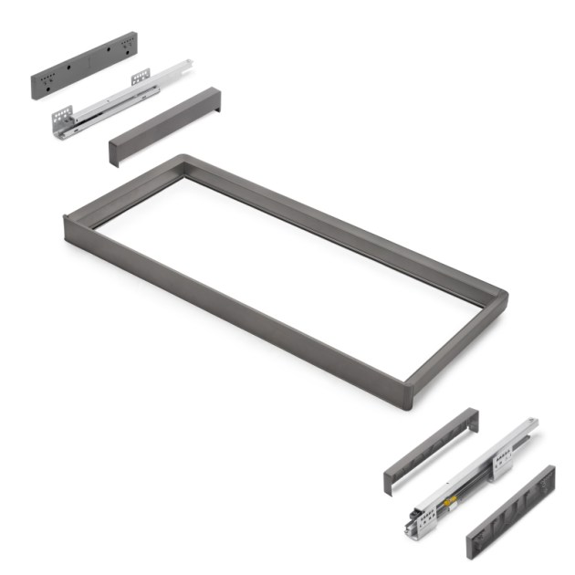 Emuca Telaio con guide a estrazione totale e chiusura morbida per accessori per armadi Quartz, 887-913mm, Alluminio e plastica, Titanio
