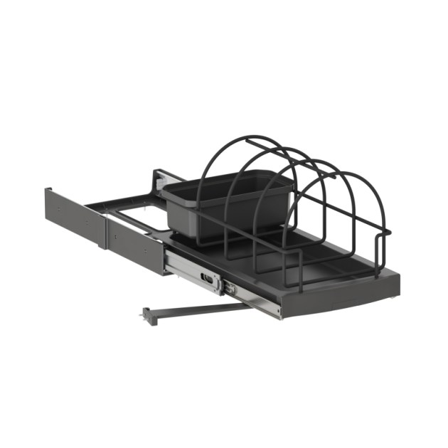 Emuca Vassoio per accessori da cucina, fissaggio sul fondo ed estrazione manuale, Plastica grigio antracite, 1 un
