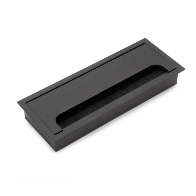 Passacavi da tavolo Emuca Quadrum, rettangolare, 269x80 mm, da incasso, Alluminio, Verniciato nero
