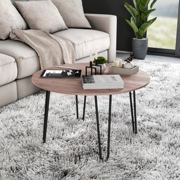 Emuca Hairpin Set di gambe a 2 aste per tavolo, 400, Verniciato nero, Acciaio