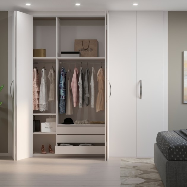 Emuca Sistema Twofold in formato kit per 2 ante scorrevoli in legno pensili e pieghevoli con chiusura ammortizzata., con guida inferiore, Anodizzato opaco