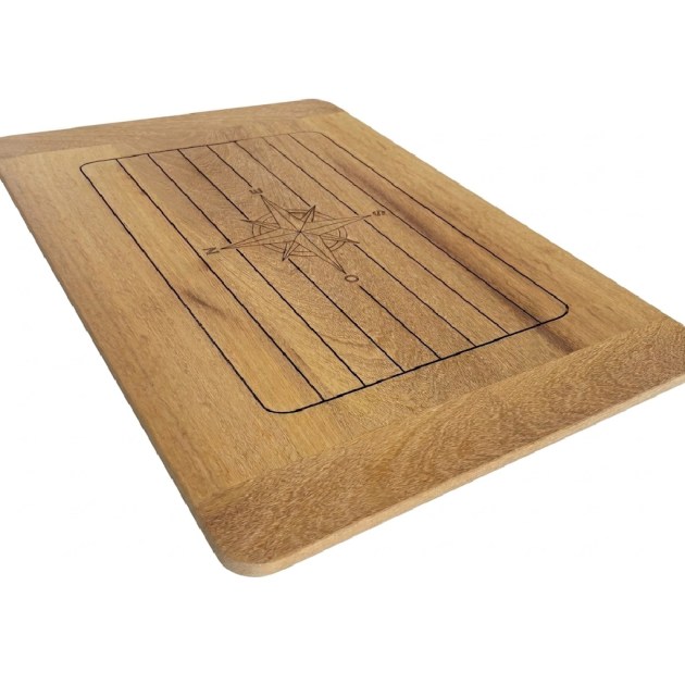 Piano Tavolo Nautico in Legno Massello di Iroko Naturale con incisione Rosa dei Venti