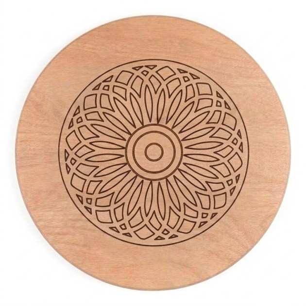 Piano Tavolo Tondo in Legno Multistrato di Okoumè Naturale con incisione Geometrica cod. 020 Varie Dimensioni