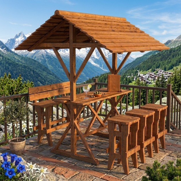 Tavolo a capanna con sgabelli e panchina da giardino Set Leo