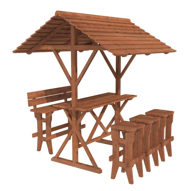 Tavolo a capanna con sgabelli e panchina da giardino Set Leo